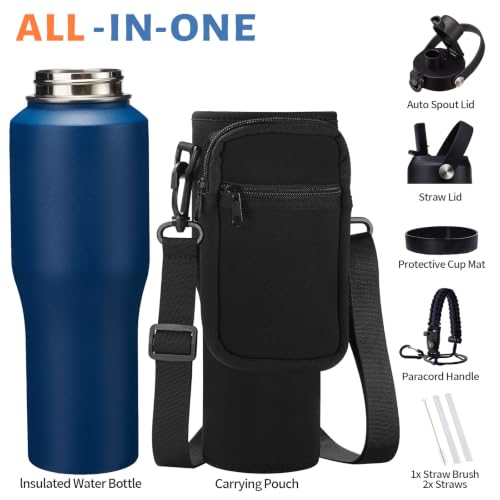 32 oz Vacuum Insulated Water Bottle, Fits Car Cup Holder – Leak Proof Mug - color: Navy Blue, size: 32 Ounces