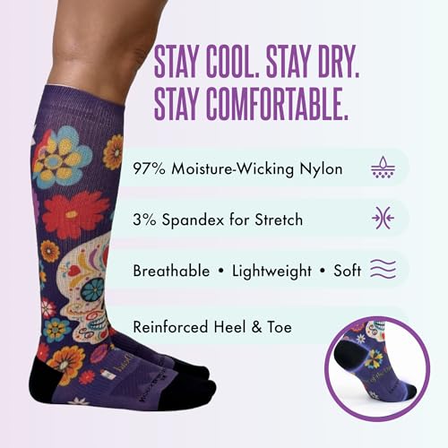 Crazy Compression Over-the-Calf Socks with Fun Designs - color: Calavera Purple, size: Small-Medium