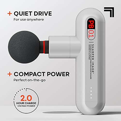 Sharper Image Powerboost Move - Mini Percussion Massage Gun| 4 Attachments, 4 Speeds, FSA Eligible| Full Body Back & Shoulder Massager| Deep Tissue Muscle Recovery| Portable Pain Relief Massage Tool - color: Platinum