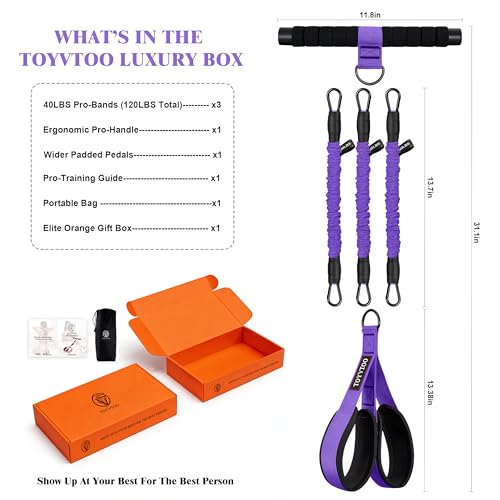 3-Tube Pedal Resistance Band w/Handles, 30/40LBS Sit Workout Gear - color: purple, size: 40lbs