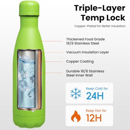 Konokyo 17 oz Insulated Stainless Steel Water Bottle, Green - color: Green, size: 17 Ounces