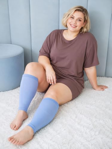 Plus Size Compression Leg Sleeves for Women& Men 15-20mmHg Wide Calf Knee High Leg Sleeves - color: Baby Blue, size: 3X-Large-4X-Large