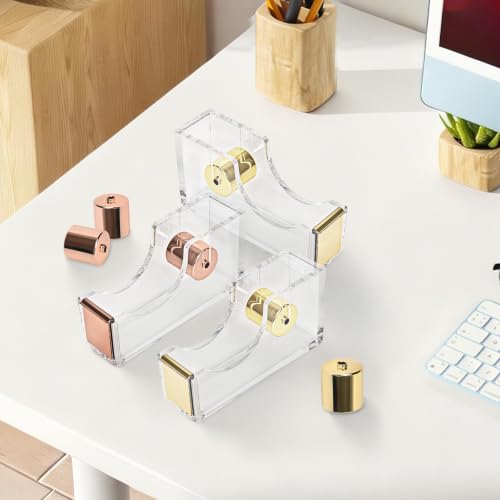 Gold Clear Acrylic Tape Dispenser Heavy-Duty Desk Tape Cutter for Daily Use - color: Gold