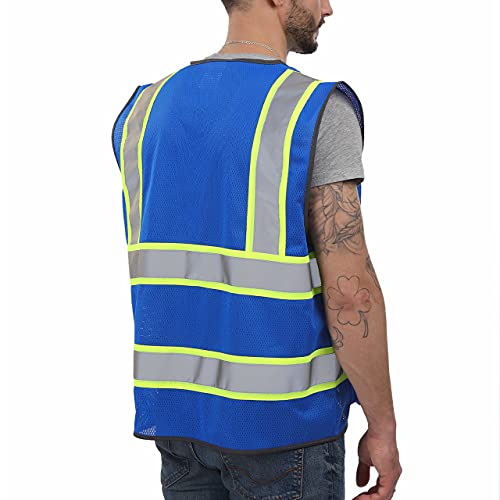 Dib Safety Reflective Safety Vest for Men Women with Pockets, Blue Mesh M - color: Blue Mesh, size: Medium