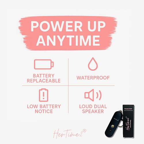 HerTime2 Personal Safety Alarm for Women - Loud Self Defense Siren, Waterproof Keychain with Strobe Light - Battery Powered, Black - color: Black, style: Battery Powered