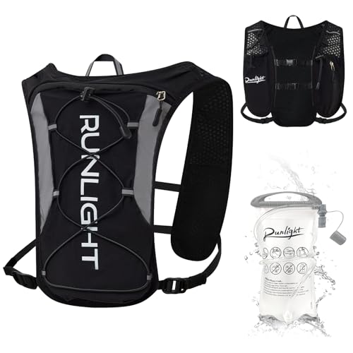 Runlight Running Vest for Women Men, Adjustable Hydration Backpack Breathable Reflective with 1.5L Water Bladder for Hiking, Trail, Running, Marathons, Cycling - color: Black