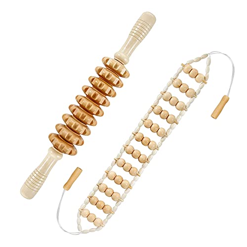 2 in 1 Wood Therapy Massage Tools, Massage Stick+ Back Massager Roller Rope - style: Back Massager+Massage Stick