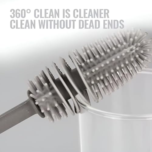 Silicone Bottle Brush & Silicone Straw Cleaner Set – 12.5” Long Handle, Flexible, Odor-Resistant, Dishwasher Safe – for Water Bottles, Baby Bottles, Tumblers & Straws (Grey)