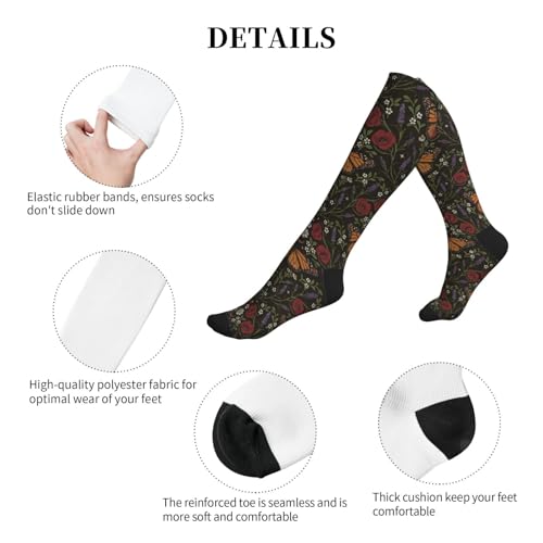 Witchy Moth Compression Socks For Women Men - color: Butterflies Wildflowers