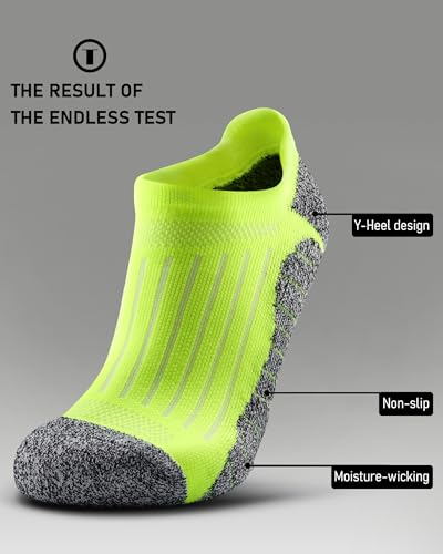 Men's No Show Compression Athletic Socks, Cushioned for Running Hiking - color: Hi-viz Yellow-4 Pairs, size: Large