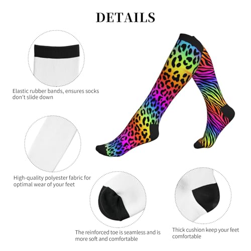 Compression Socks Knee High Support Socks Women Circulation Stockings for Athletic Running Cycling Flying - color: Leopard Zebra Print