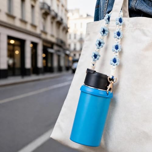 Water Bottle Handle Strap Compatible with Owala & Stanley Cups - color: Flower Blue