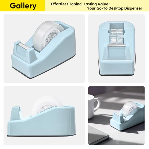 2-Pack Compact Desktop Tape Dispenser with 5 Rolls 3/4" Tape, Blue - color: Blue
