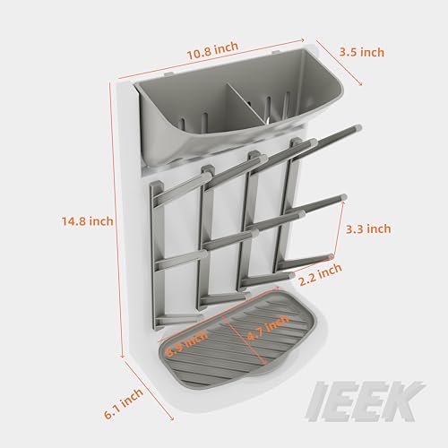 IEEK Baby Bottle Drying Rack,Space Saving Countertop Drying Rack for Baby Accessory & Pump Parts,Suction Cup Wall Mounted Bottle Rack Holder Large Vertical Drying Tower,Grey and White - size: Bottle rack with suction cup
