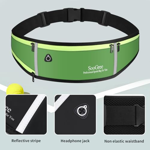 SooGree Men Women Running Belts,Slim Sport Belts,Waterproof Running Fanny Pack,Waterproof Running Waist Packs with Reflective Strip,Runner Belt for Running Walking Cycling Camping Gym (green) - color: green