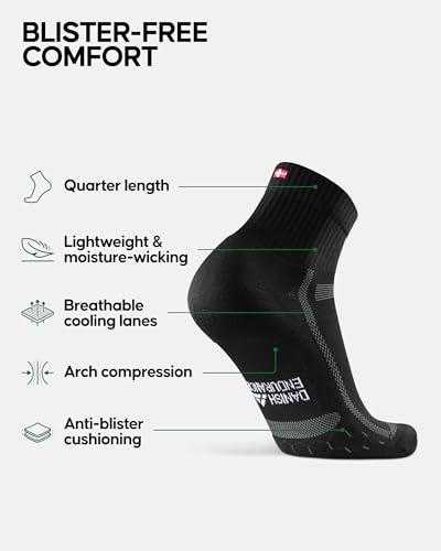 DANISH ENDURANCE Running Socks for Men & Women, Quarter Socks, 3 & 5-Pack - color: Black/Grey 5-pack, size: Small