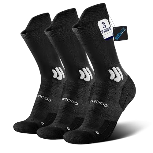 BRISIRA Coolmax Bamboo Viscose Compression Running Socks Crew Mid Calf - color: 3 Pairs Black, size: 9-13