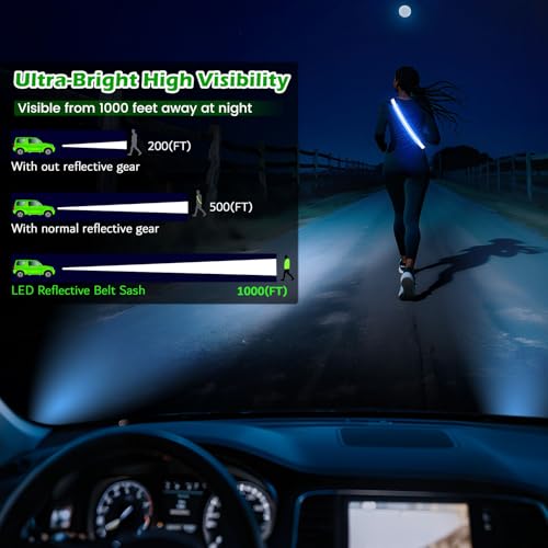 LED Reflective Belt Sash, High Visibility 5 Color 3 Light Mode Rechargeable LED Waistband Reflective Running Gear, Light Up Waist Belt Safety Gear for Running Walking Cycling at Night - color: Blue