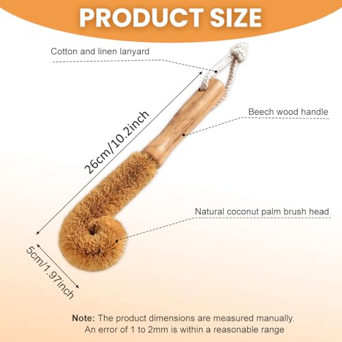 1Pcs Coconut Fibre Brush with Natural Wooden Handle Hangable Kitchen Multifunction Brush Cup Brush Washing Brush for Glass Feeding Bottle Wine Bottle