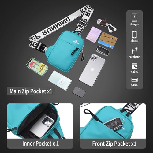 Peicees Mini Crossbody Sling Bag Chest Bag Dual Pocket Water Resistant Fanny Pack Running Phone Holder for Men Women Workout Travel, Lake Blue - color: Lake Blue