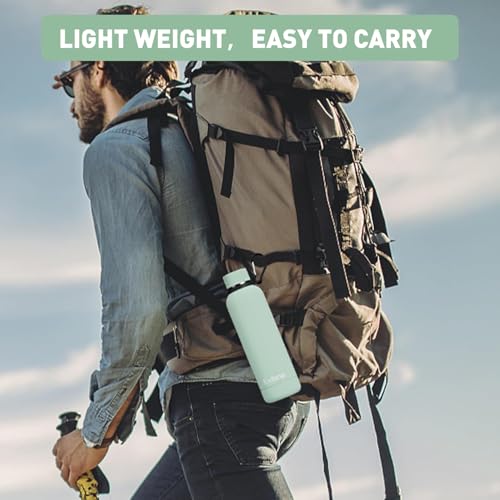 Exllena Slim Insulated Water Bottles for Travel 18oz with Clip, Double Wall Vacuum Stainless Steel Water Bottle Keeps Drinks Cold 24 Hrs/Hot 12 Hrs, 100% Leakproof, BPA Free(Mint) - color: Mint, size: 500 ml