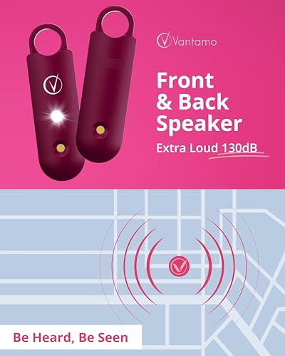 Vantamo Personal Alarm for Self Defense with Low Battery Notice, Strobe Light & Extra Loud 130 dB Double Speakers Safety Keychain Set for Women, Rechargeable Panic Button for Womens Self Defense - color: Mulberry
