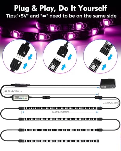 LED Strip Lights 4 Pcs 1.64FT RGB Small LED Light Strips Kit Dimmable RGB 5050 Color Changing Tape Lights TV Backlight Display Case Lights Shelves Lighting with APP & RF Remote and Power Supply - color: 4 x 16.4FT(6.56FT)