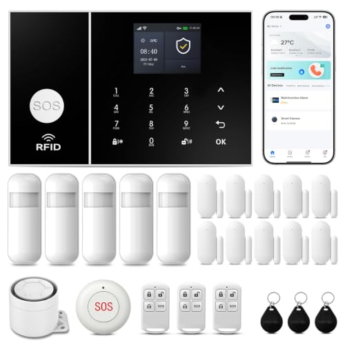 Alarm System for Home Security 24Pcs WiFi+GSM/4G Home Alarm System - color: Gray & White