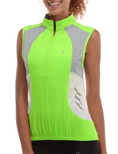 Little Donkey Andy Women's Half Zip Breathable Cycling Vests Reflective Sleeveless Jerseys Shirts Golf 4 Rear Pockets - color: Upgraded Fluorescent Yellow, size: Large