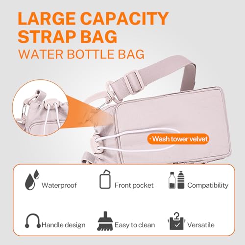 Water Bottle Holder with Phone Pocket for 40/32 oz,Water Bottle Holder/Sleeve with Adjustable Shoulder Strap and Charm. - color: Pink