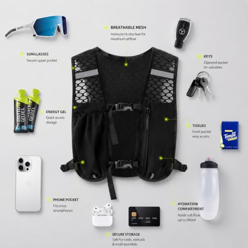 Simptech Running Vest Belt Bag - Lightweight Reflective Chest Pack Backpack, Adjustable Straps, Quick-Access Phone Holder, Running Gear for Men Women Hiking Cycling