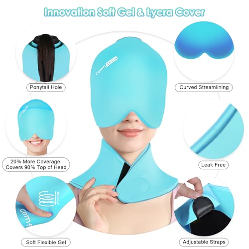 ComfiTECH Migraine Relief Cap, Head Neck Ice Pack Wrap Gel, Mint Green, M - color: Mint Green