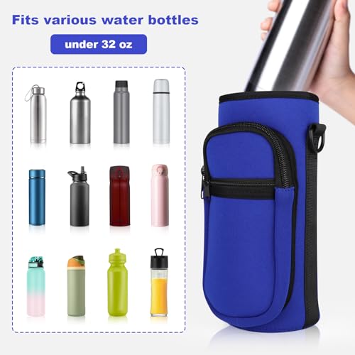 Crossbody Water Bottle Holder with Strap, Phone Pocket(Blue, 32, Ounces) - color: Blue