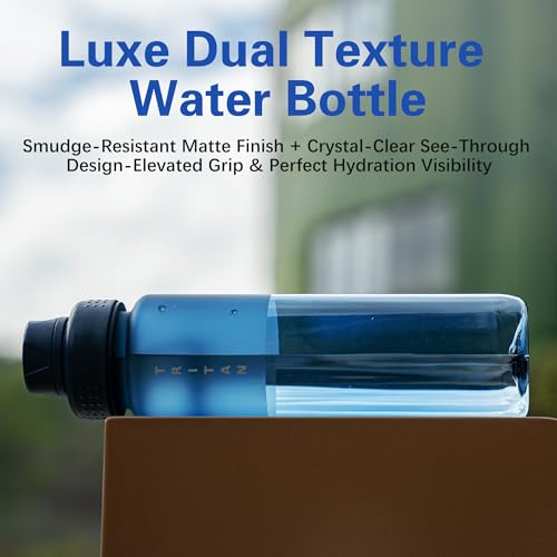 OLDLEY 32oz Water Bottle with Handle, BPA-Free Tritan Reusable Sports Water Bottle with Leak-Proof Dust Lid, Wide Mouth, Cup Holder Friendly, Half Frosted Clear Bottle for Gym, Travel, Work,Navy Blue - color: Navy Blue