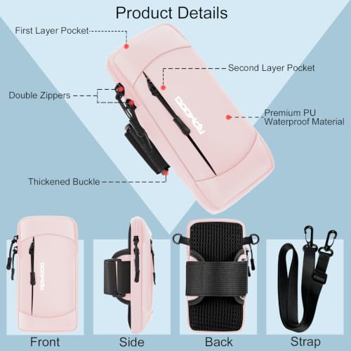 Arm Phone Holder for Running, Crossbody Bag 2-in-1, 7.5 Inch Pink - color: 07-Pink + Black Strap