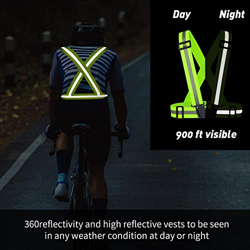 2 pcs Reflective Vest, Adjustable High Visibility Reflective Safety Straps Gear for Run, Cycling,Pet Walking - color: Green