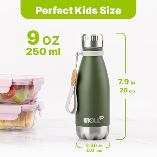Kids Water Bottle,9 oz Stainless Steel Vacuum Insulated Flask for School - color: Grass Green-Navy, size: 9 Ounces