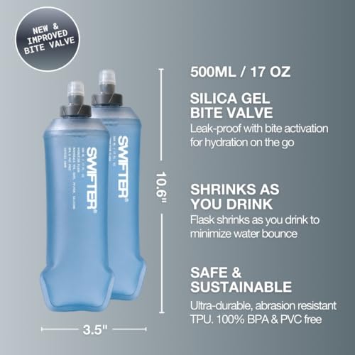 SWIFTER 2x Soft Flask 500ml | Running, Hiking, Cycling Hydration Flask | Collapsible, Leakproof, Reusable | Matt Finish, Sky Blue - size: 500ml (x2) (Standard Cap)