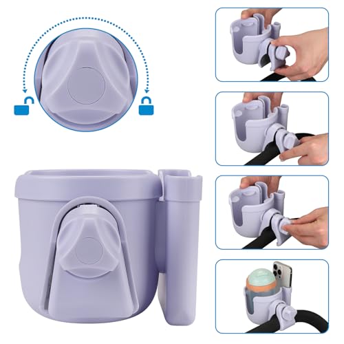 Accmor Stroller Cup Holder with Phone Holder, Bike Cup Holder, Walker Scooter Wheelchair Cup Holder Attachment, Universal Cup Holder for Uppababy Graco Strollers - color: All Orchid Purple