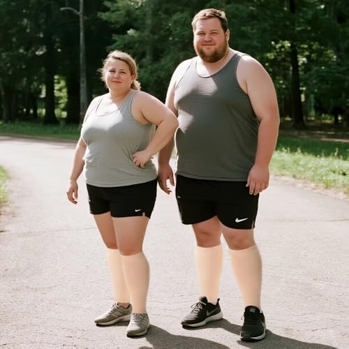 Plus Size Compression Sleeves Wide Calf for Women & Men 20-30 mmHg, 2XL - color: Beige, size: XX-Large