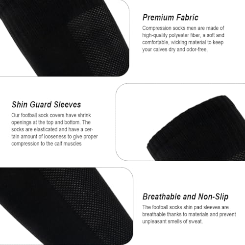 4 Pairs Leg Sleeves for Soccer, Shin Guard Sleeves Accompany Grip Socks, Youth Adults - color: Black