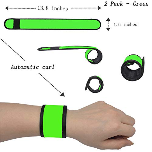 LED Glow Slap Bracelets Light Up Wristbands Flashing Arm Wrist Bands High Visibility Safety Gear Lights for Cycling Walking Running Concert Camping Outdoor Sports, Fits Women Men - color: 2 Pack - Green