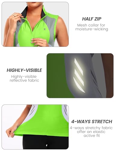Little Donkey Andy Women's Half Zip Breathable Cycling Vests Reflective Sleeveless Jerseys Shirts Running 4 Rear Pockets - color: A01.fluorescent Yellow, size: Medium