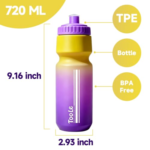 2 Pack Bike Water Bottle, Squeeze Water Bottle Leakproof BPA Free 24Oz - color: V-Black+Purple