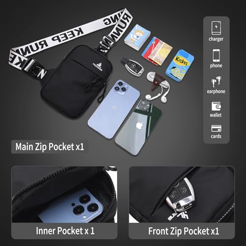 Peicees Mini Crossbody Sling Bag Chest Bag Dual Pocket Water Resistant Fanny Pack Running Phone Holder for Men Women Workout Travel, Army Green - color: Army Green
