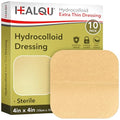 Healqu Hydrocolloid Wound Dressing - 4x4 Thin - Box of 10 Large Bandages - Sterilized Bordered Hydrocolloid Patches for Bed Sores, Abrasions, and More - Waterproof and Absorbent with Protective - size: 4x4" Thin - Box of 10