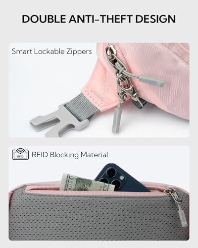 WATERFLY Small Fanny Pack RFID Blocking Travel Hiking Crossbody Waist Bag - color: Pink