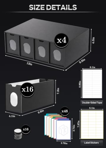 Trading Card Storage Drawers, Cardboard Card Storage Box with Windows - size: 4 Rows × 4 Tiers (16 Drawers)
