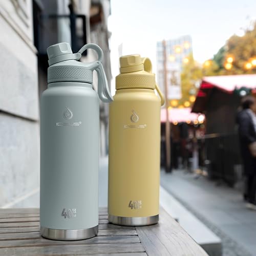 IDEUS 40oz Stainless Insulated Bottle with 2 Leak-Proof Lids, Light Blue - color: Light Blue, size: 40 Ounces