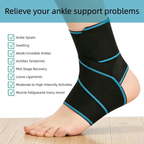 Ankle Brace Support Wrap for Women Men, 2-Pack, One Size Fits All– Blue